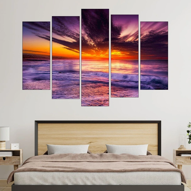 Красив залез над брега на океана - картина пано за стена - Image 3