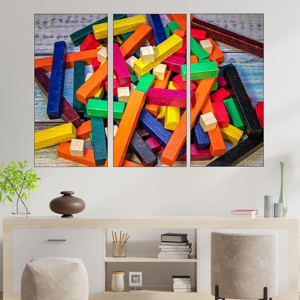 Многоцветни дървени пръчки  - картина пано за стена - Image 2