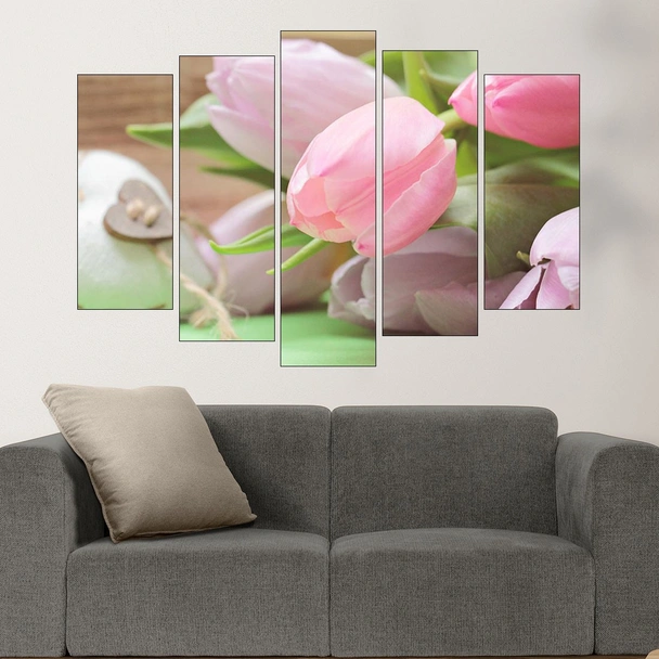 Розови лалета и сърце - картина пано за стена - Image 3