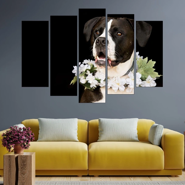 Портрет на куче с венец от цветя - картина пано за стена - Image 3