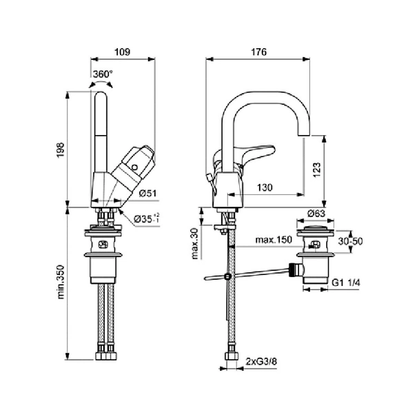 Стоящ смесител за умивалник с висок чучур и изпразнител SevaNext Vidima - Image 2