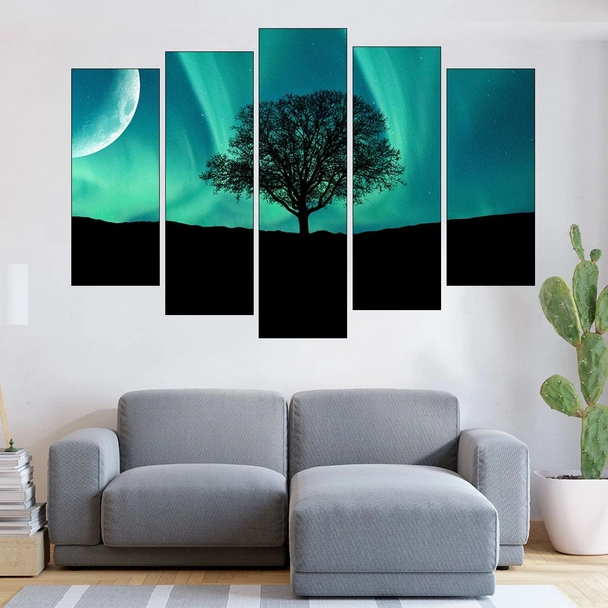 Северно сияние и дърво - картина пано за стена - Image 3