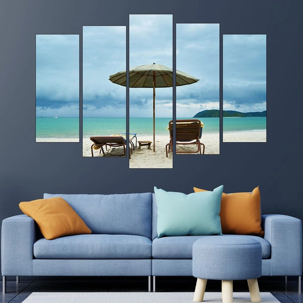 Шезлонг и чадър на плажа - картина пано за стена - Image 3
