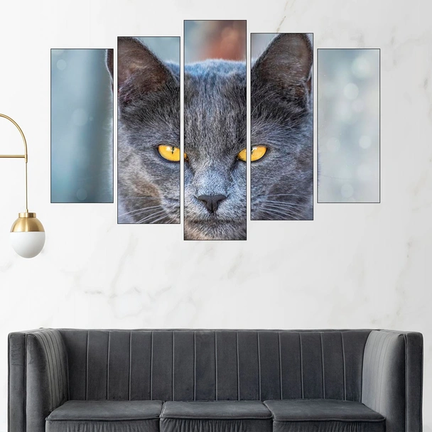 Черна котка с жълти очи - картина пано за стена - Image 3