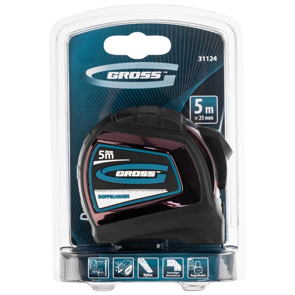 Ролетка с двустранен накрайник 5 м x 25 мм Doppelhaken GROSS - Image 3
