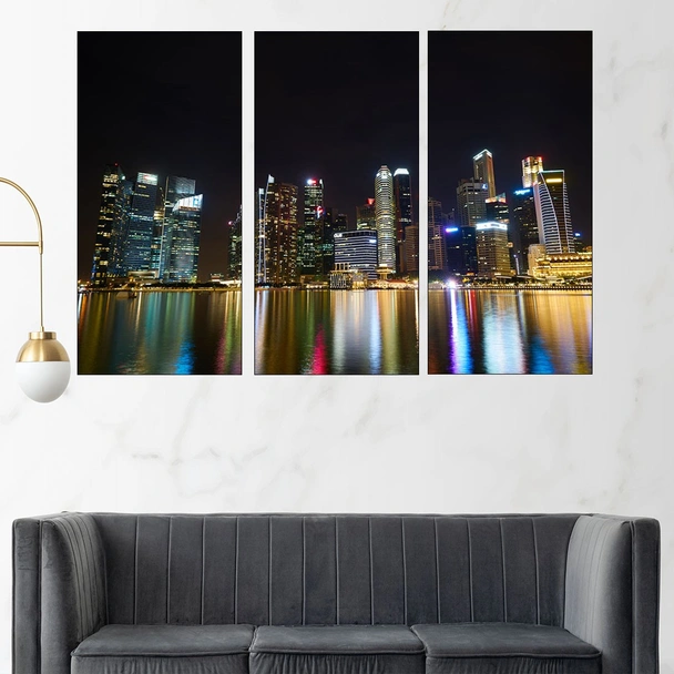 Нощен изглед от Сингапур - картина пано за стена - Image 2