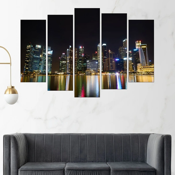Нощен изглед от Сингапур - картина пано за стена - Image 3