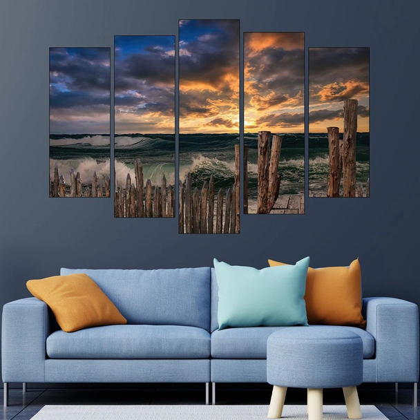 Залез над вълнуващо се море - картина пано за стена - Image 3