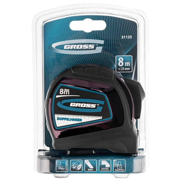 Ролетка с двустранен накрайник 8 м x 25 мм Doppelhaken GROSS - Image 3