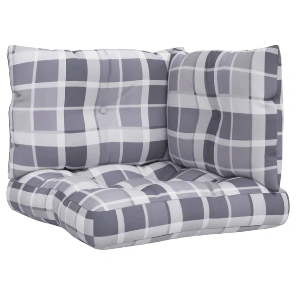 Палетни възглавници, 3 бр, сиво каре, текстил - Image 2