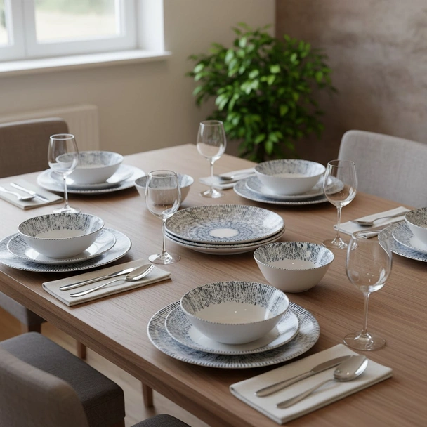 Порцеланов сервиз за хранене 24 части Сини щрихи TOPRAKSAN - Image 2