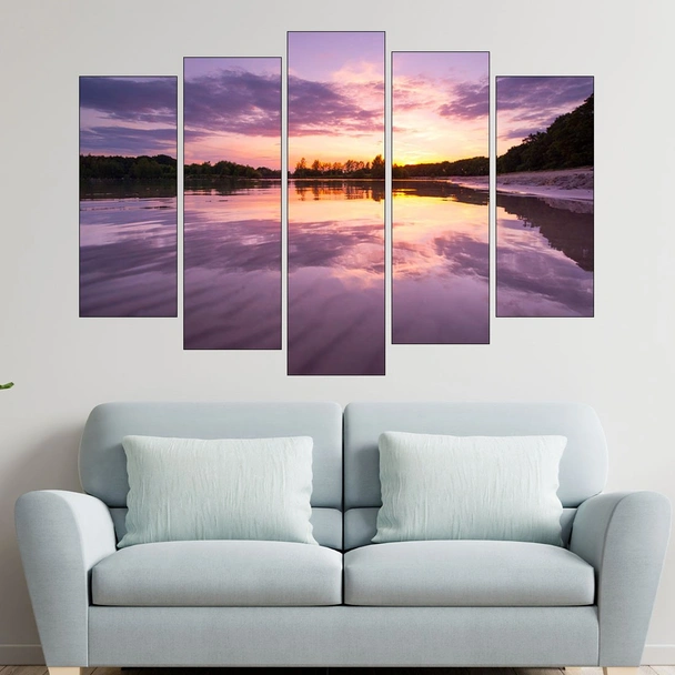 Красив залез над езеро - картина пано за стена - Image 3