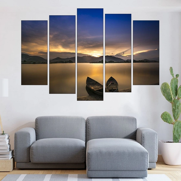 Бряг с лодки по залез - картина пано за стена - Image 3