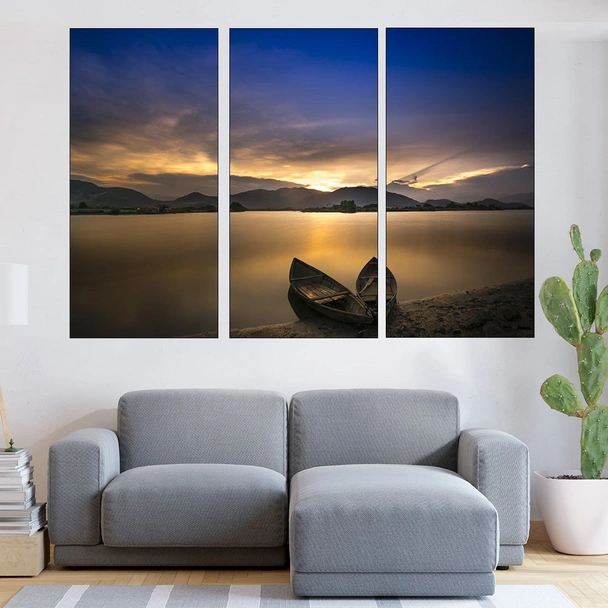 Бряг с лодки по залез - картина пано за стена - Image 2