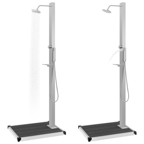 Градински душ с черно корито - стомана 210 см - Image 3