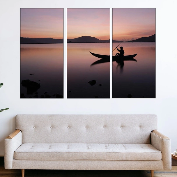 Силует на рибар в езеро - картина пано за стена - Image 2