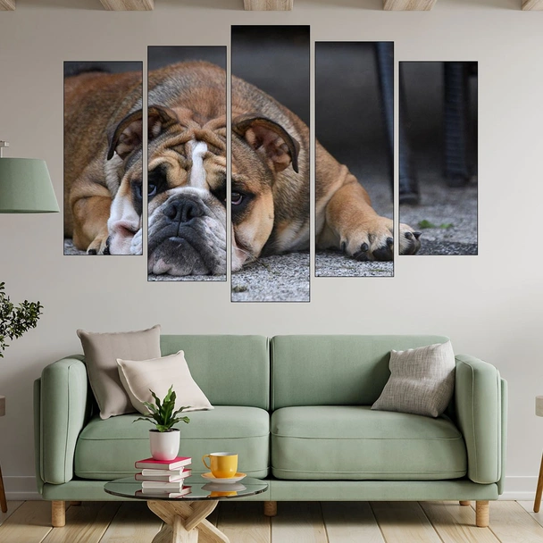 Портрет на легнало куче булдог - картина пано за стена - Image 3