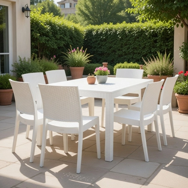 Градински стол без подлакътници бял Zeugma Rattan MEVSIM - Image 3