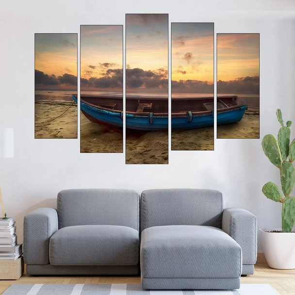 Самотна лодка на плажа - картина пано за стена - Image 3