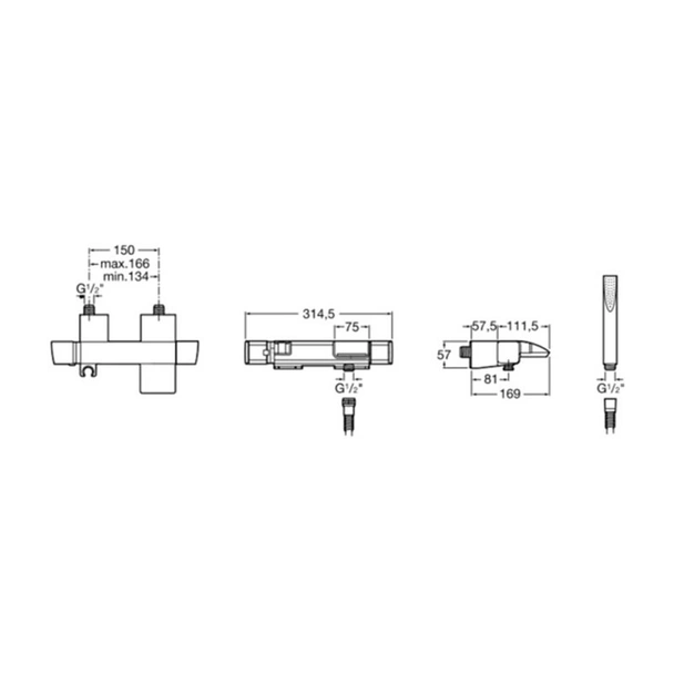 Стенен смесител за вана/душ с термостат и с аксесоари THESIS ROCA - Image 2