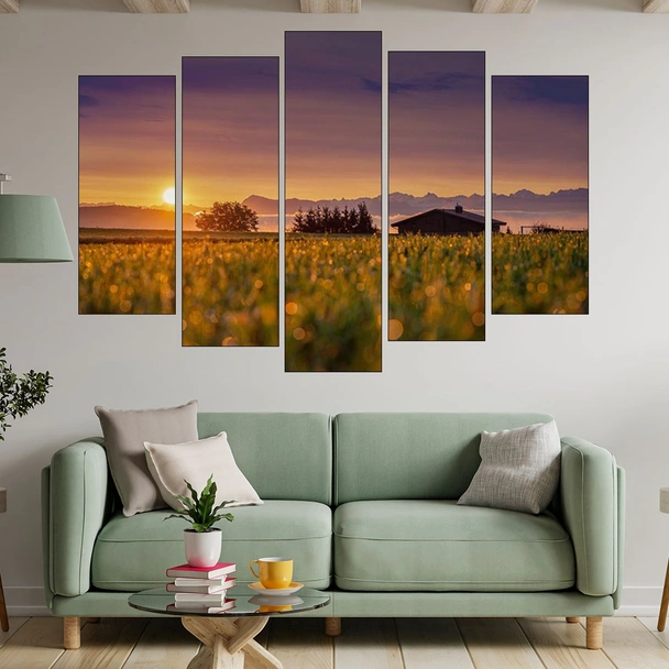 Изгрев над алпийско село - картина пано за стена - Image 3