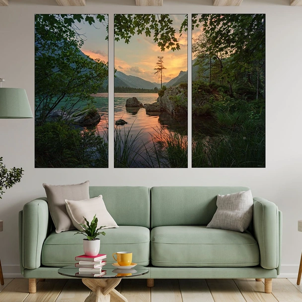 Живописно езеро в Алпите - картина пано за стена - Image 2