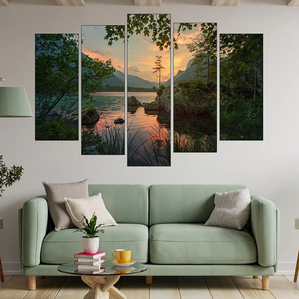 Живописно езеро в Алпите - картина пано за стена - Image 3