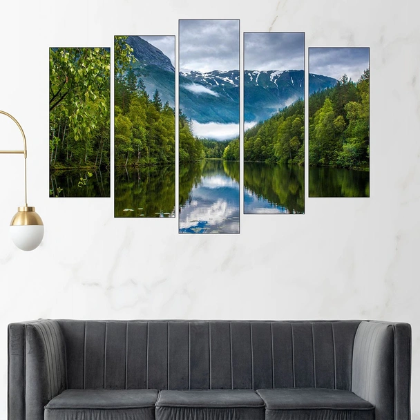 Красиво езеро в гората - картина пано за стена - Image 3