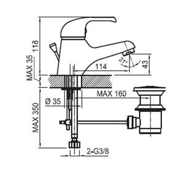 Стоящ смесител за умивалник с изпразнител Neo FAYANS - Image 2