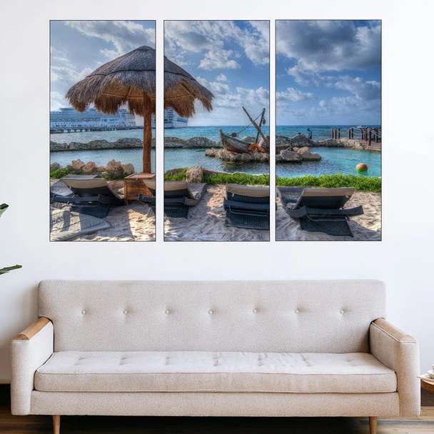 Шезлонги на тропически плаж - картина пано за стена - Image 2