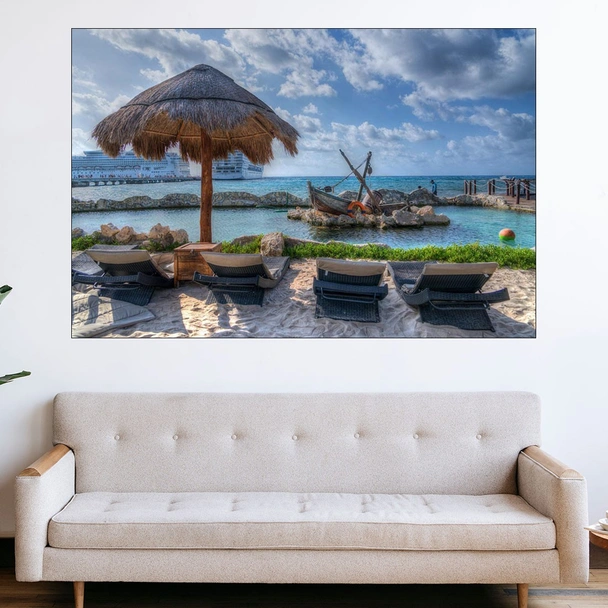 Шезлонги на тропически плаж - картина пано за стена