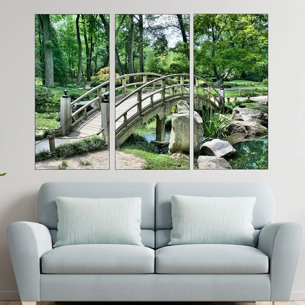 Дървен мост в градина - картина пано за стена - Image 2