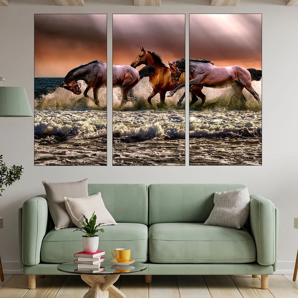 Галопиращи коне в морето - картина пано за стена - Image 2