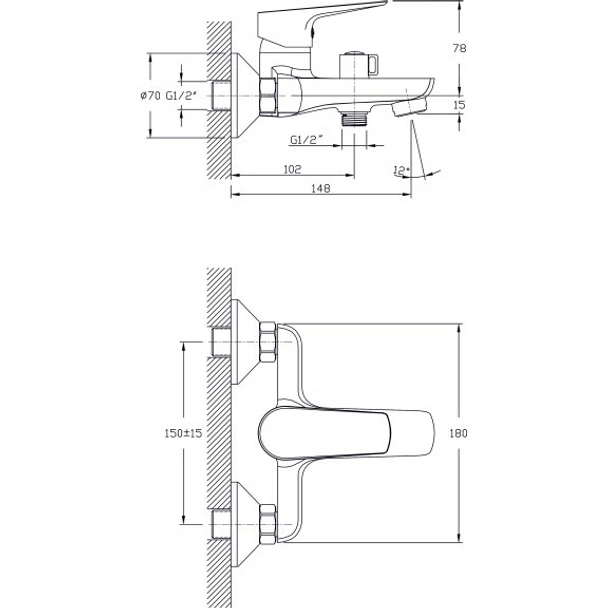 Стенен смесител за вана/душ Доувър INTER CERAMIC - Image 2