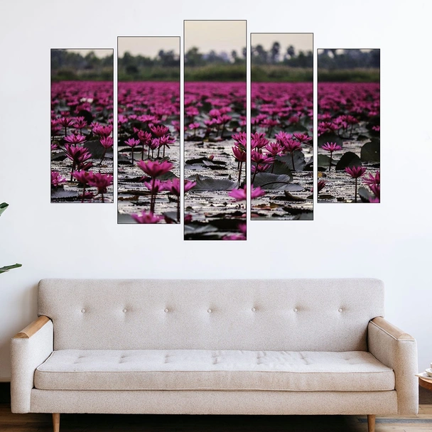 Червени лотоси във водата - картина пано за стена - Image 3
