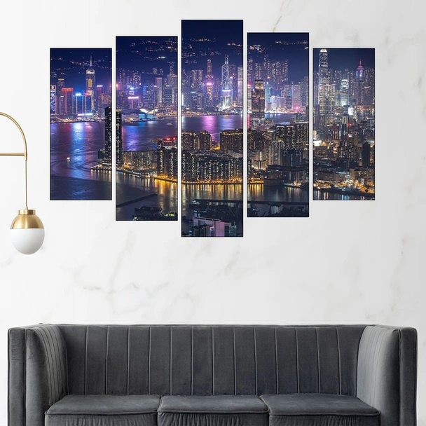 Нощен изглед на Хонг Конг - картина пано за стена - Image 3
