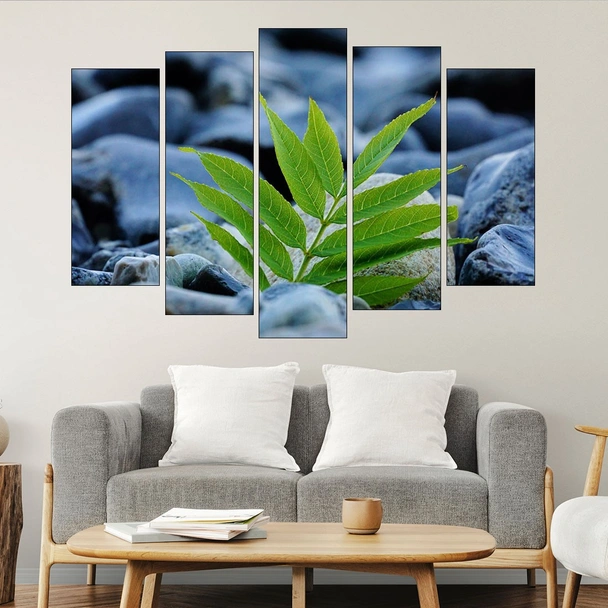 Зелено листо между камъни - картина пано за стена - Image 3