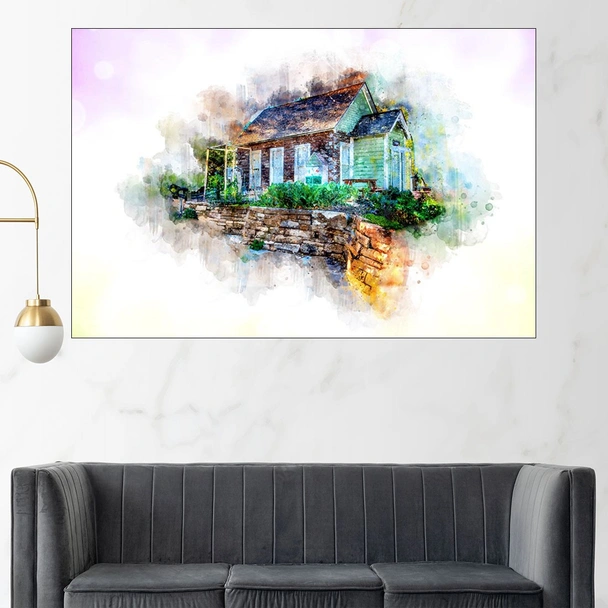 Акварел на къща на село - картина пано за стена