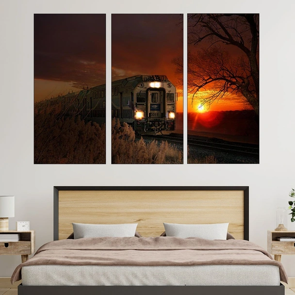 Влак по залез слънце - картина пано за стена - Image 2