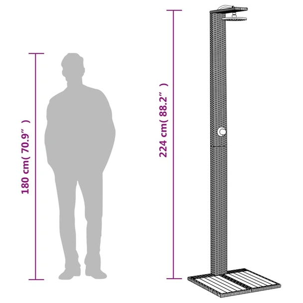 Външен душ сив 50x55x224 см полиратан и акациево дърво - Image 10