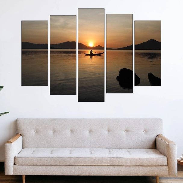 Рибар с лодка по залез 2 - картина пано за стена - Image 3