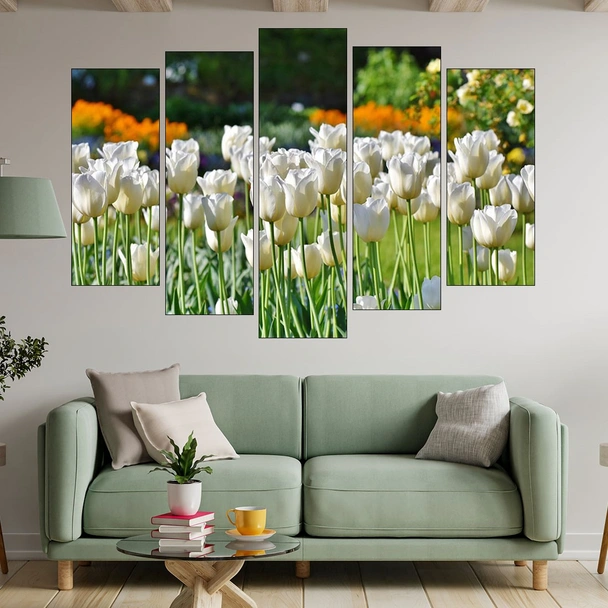 Цъфнали бели лалета - картина пано за стена - Image 3