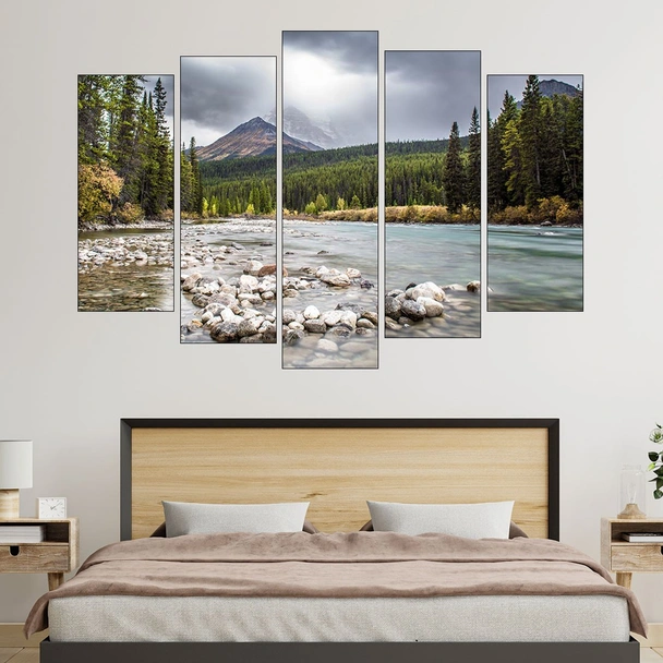 На брега на река в гората - картина пано за стена - Image 3