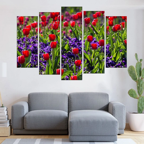 Градина с червени лалета - картина пано за стена - Image 3