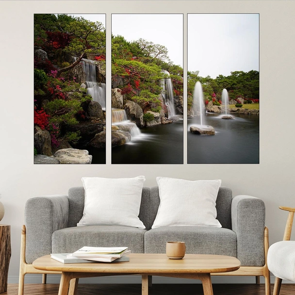 Водопад и цветя - картина пано за стена - Image 2