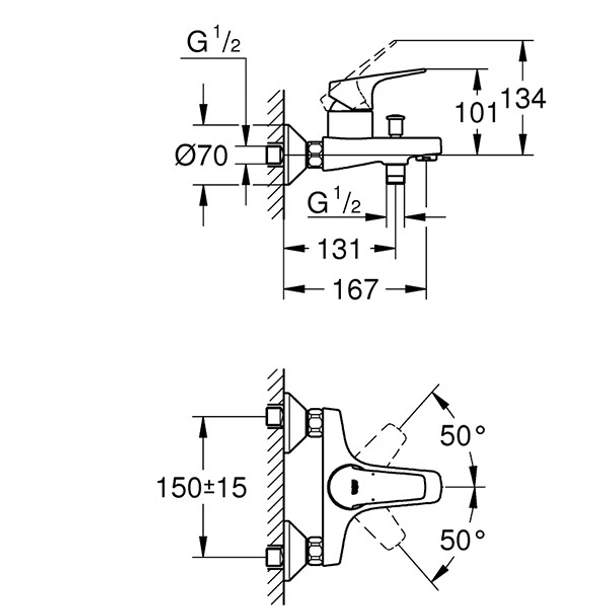 Стенен смесител за вана 1/2″ Bauflow GROHE - Image 2