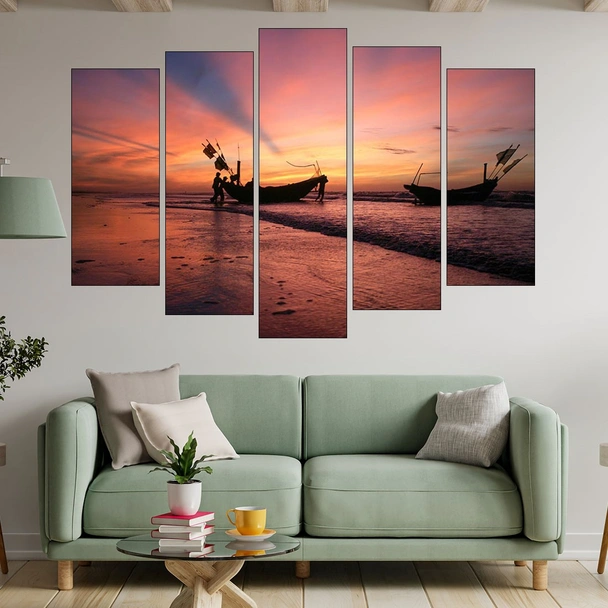 Рибари тръгват по изгрев - картина пано за стена - Image 3