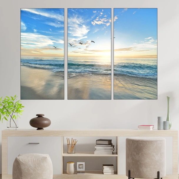 Изгрев и птици край морето - картина пано за стена - Image 2