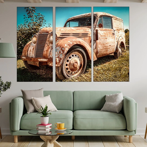 Изоставен ръждясал автомобил - картина пано за стена - Image 2