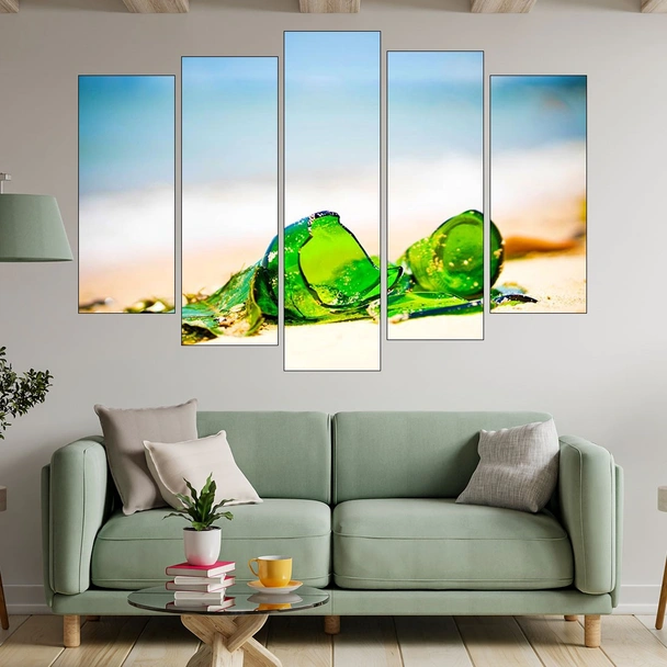 Счупена бутилка на пясъка - картина пано за стена - Image 3